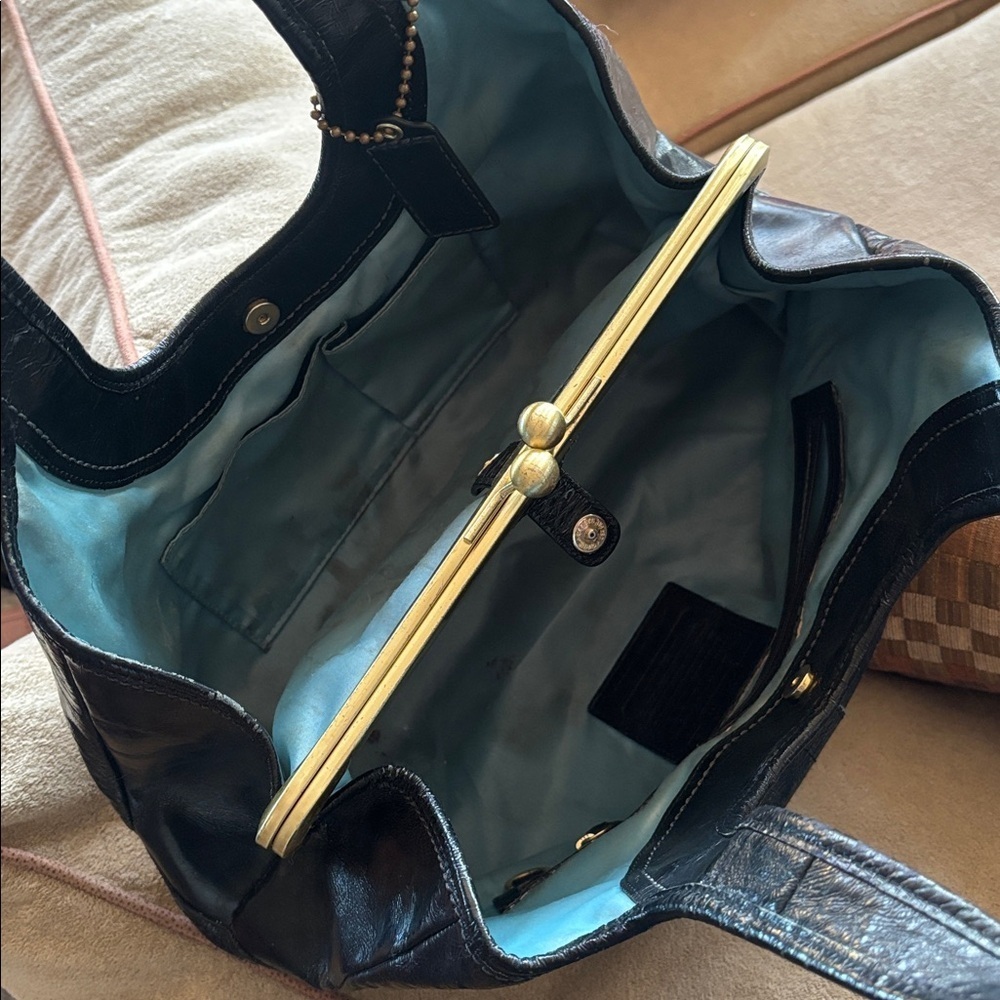 Coach Ergo Black Pantent Leather Pleated Frame Kisslock Satchel Shoulder Bag Y2K - Picture 11 of 16